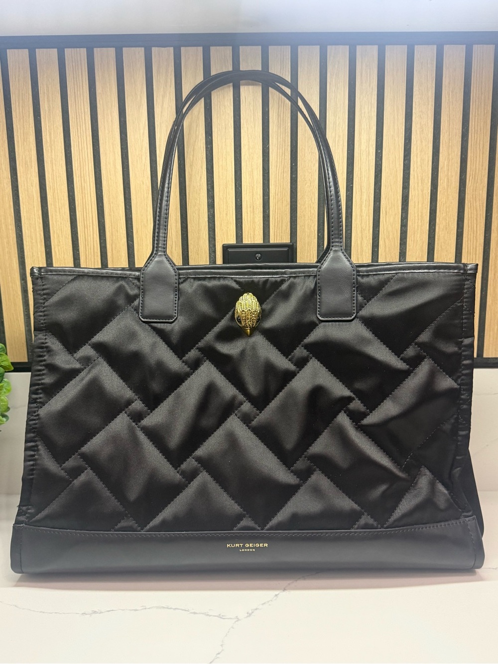 Kurt Geiger Black Quilted Tote with Gold Emblem